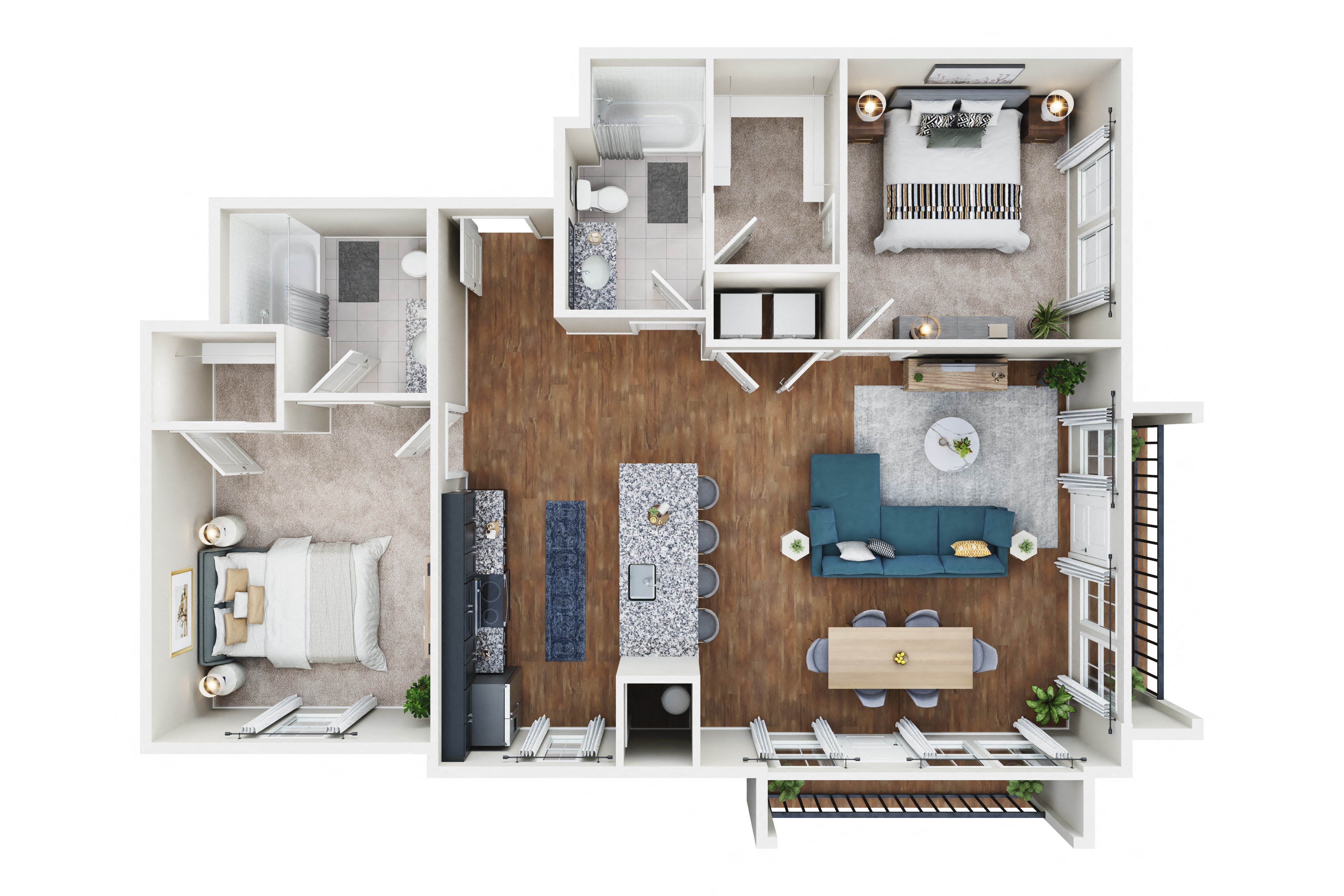 Floor plan for 2 beds, 2 baths, 1245 sqft